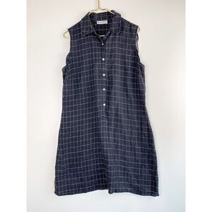 valerie stevens sport wome's size Large windowpane shirtdress 100%Linen